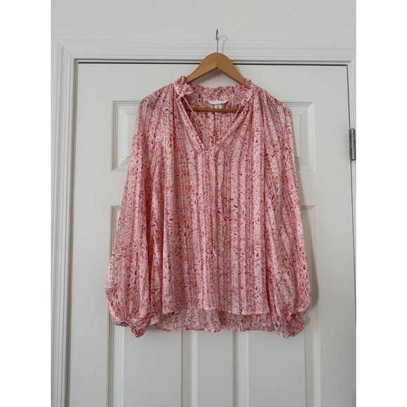Black Halo Tops - H&M Pink Floral Sheer Blouse Small